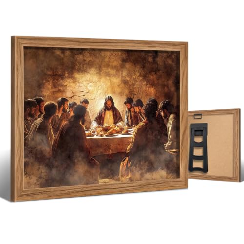AUUAUU The Last Supper Wall Art, Wood Framed Jesus Religious Canvas Painting, Vintage Christian Wall Decor for Living Room Bedroom, 8x10 Inches Ready to Hang - color: Wooden Framed The Last Supper Wall Art, size: 10"L x 8"W