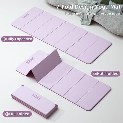HAHE 7-Fold Design Extra Thick Yoga Mat 72"L x 24"W x 0.47",TPE Fitness Exercise Mats, Non-Slip Foldable Yoga Mat, High Density, Portable for Men & Women, Yoga, Pilates, Home Gym - color: Deep Pink & Light Pink