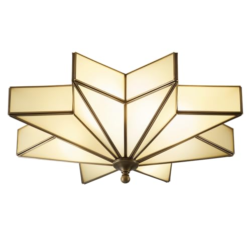 Star Vintage Bronze Ceiling Light - 19.7 In Milk Glass Flush Mount Fixture - color: Bronze(Black)-Frosted Glass, size: 19.7 Inches