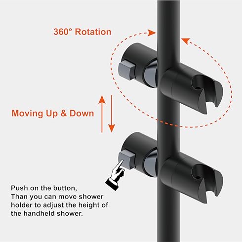 Shower Head Holder for Slide Bar Adjustable Hand Shower Holder Bracket for Slide Bar, Slider Clamp Bathroom Replacement,360 Degree Rotation Sprayer Holder, Matte Black Finish - color: Matte Black