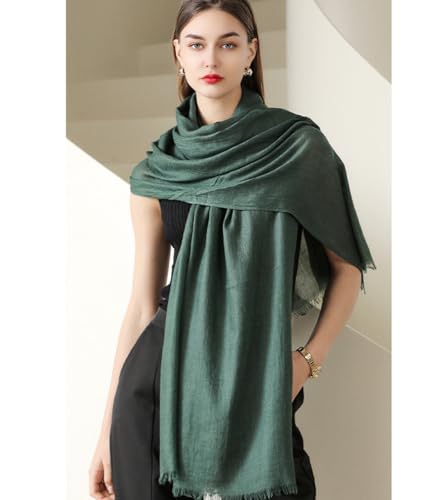 Solid color cotton and linen scarf, wrinkled all season versatile long sunscreen fashionable shawl - color: Deep Green