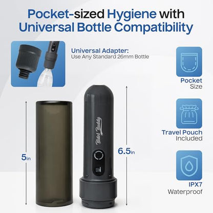BIDET BUDDY® GoFlow Portable Bidet for Travel - 180ml Bottle with Two Power Modes, Nozzle Wand, IPX6 Waterproof, USB C Charging, 800mAh Rechargeable Battery, Medium Pressure - style: 180ML
