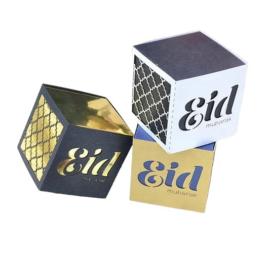 ISLAMIC HOLIDAY DECOR Eid Mubarak's favor boxes 10ct. (Black box, gold sleeve) - color: Black box, gold sleeve