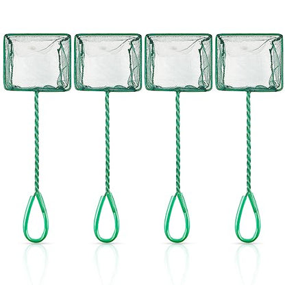Pawfly Aquarium Fish Net with Braided Metal Handle Square Net with Soft Fine Mesh Sludge Food Residue Wastes Skimming Cleaning Net for Fish Tanks Small Koi Ponds and Pools - style: 4 Inch(4 Pack)