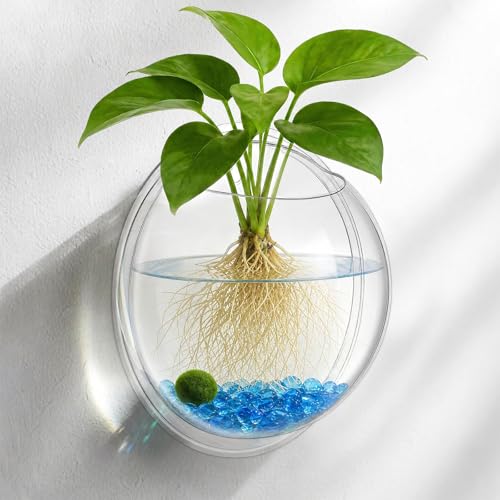 iplusmile Wall Mounted Planter 6.7 Inch, Clear Acrylic Hanging Bubble Vase for Plant Propagation Air Plants, Shatterproof Round Terrarium Bowl for Home Office Decor - size: 7 Inch