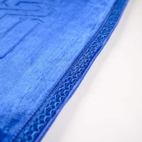 Prayer Rug - Soft Plush Turkish Janamaz Sajada Carpet for Men and Women - Plain Solid Prayer Mat Ramadan Eid Gift - with Prayer Beads - Luxury Floral Stamp, Dark Blue - color: Dark Blue