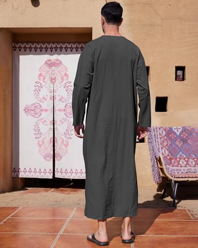 YAOHUOLE Kaftan for Men Long Sleeve Muslim Men Thobe Kaftan Thobe with Pockets - color: Dark Gray, size: Large