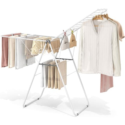 KINGBOARD Clothes Drying Rack Foldable, Metal Drying Rack Clothing with Height-Adjustable, Laundry Rack, Indoor Outdoor Use, No Assembly, 20.47"x 70"x 42.52", White - color: White