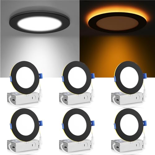 Meconard 6 Pack 4 Inch 5CCT LED Recessed Lighting with Night Light, Black - color: Black, size: 4 Inch