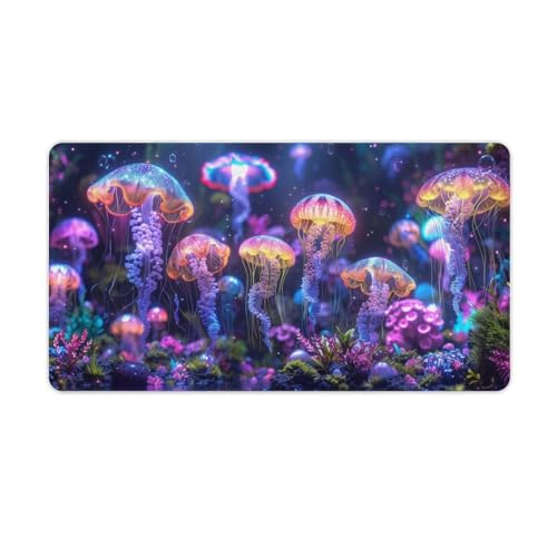 KeKee Colorful Sea Aquarium Neon Jellyfish Octopus Mushrooms Large Mouse Pad Gaming Mousepad Desk Pad for Keyboard and Mouse Mat Non-Slip Base 40X75cm, Style - size: 40X75cm