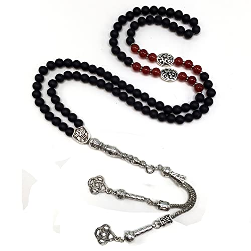Special Prayer Beads Series -99 beads- Tesbih Tasbih Tasbeeh Misbaha Masbaha Subha Sebha Sibha (Black Matte Agate Stone Design -6 mm Small Beads-) - color: Black Matte Agate Stone Design -6 mm Small Beads-