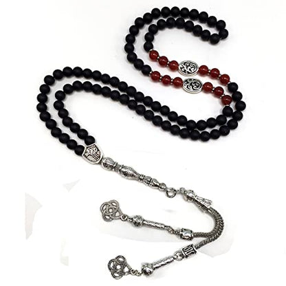 Special Prayer Beads Series -99 beads- Tesbih Tasbih Tasbeeh Misbaha Masbaha Subha Sebha Sibha (Black Matte Agate Stone Design -6 mm Small Beads-) - color: Black Matte Agate Stone Design -6 mm Small Beads-