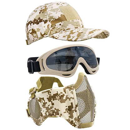 Airsoft Mask with Goggles, Foldable Half Face Airsoft Mesh Mask with Ear Protection for Paintball Shooting Cosplay CS Game - color: DD-3PCS, size: 3pcs