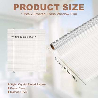 uxcell Window Privacy Film, 78.7 x 11.8 Inch Frosted Glass Window Film, Static Cling Non-Adhesive Reusable Door Coverings Fluted Pattern for Bathroom Home Living Room, Clear - size: 78.7 x 11.8 Inch