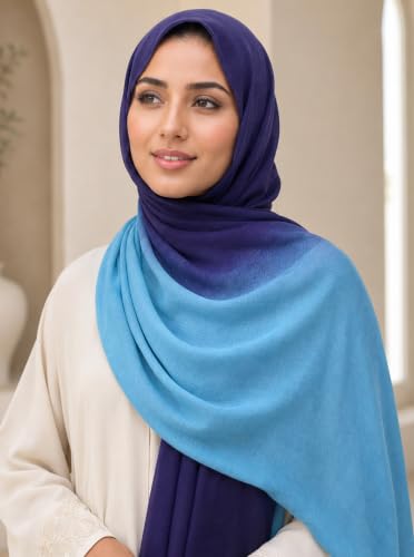 Modal Feel Hijab Scarf for Women, Lightweight Ombre Dual Color - color: 1#navyblue