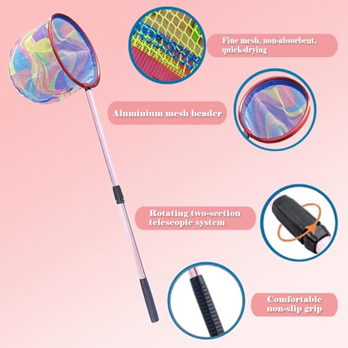 Fishing Net 2 Pack Retractable Lightweight Landing Net with Aluminum Rod Handle Fishing Nets for Youth Catch and Release Butterfly Nets - style: Blue+red