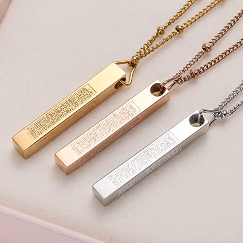 Qitian Islamic Jewelry Gifts for Women Muslim Pendant Gold Allah Arabic 3D Bar Necklaces Ayatul Kursi Necklace Islam Eid Ramadan Gifts for Women Men - color: D-Black-Muslim Necklace for women