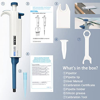 ONiLAB Single Channel Adjustable Pipettor, Micropipette 0.1-2.5μL | Ergonomic Design,Clear Volume Display,Adjustable Volume Control,Autoclavable - size: 0.1-2.5μl