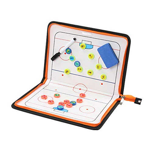 Foldable Leather Football Soccer Magnetic Tactic Marker Coaching Clipboard with Zipper and Marker Pen - Coaching Strategy Guiding Board Kit Equipment Portable Coach Tool - style: Ice Hockey