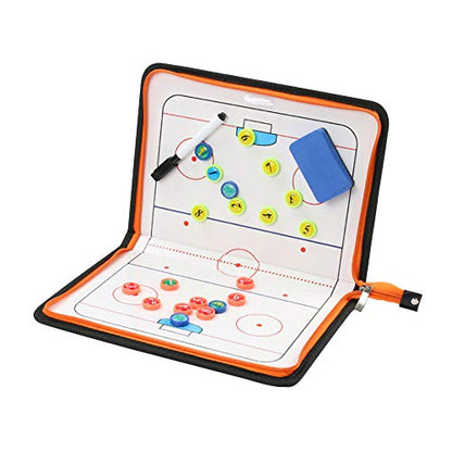 Foldable Leather Football Soccer Magnetic Tactic Marker Coaching Clipboard with Zipper and Marker Pen - Coaching Strategy Guiding Board Kit Equipment Portable Coach Tool - style: Ice Hockey