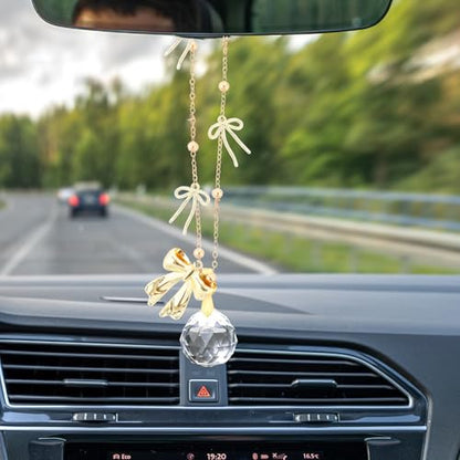 Bow Car Mirror Hanging Accessories - Gold Cute Coquettee Cars Charm - style: Bow