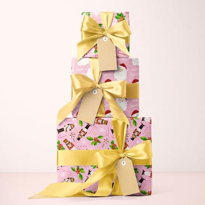 RUSPEPA Pink Christmas Wrapping Paper Sheets, Pink Santa, Nutcracker, Candy Cane, Holly & Snowflakes Design, Holiday Gift Wrap for Girls, Kids, Xmas Gifts, Crafts, 6 Folded Sheets, 19.68 X 27.5 Inch - color: Pink Xmas Design