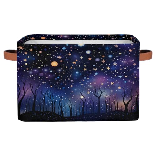 Galaxy Night Forest Storage Basket with Handles Collapsible Storage Bins Rectangular Toy Storage Organizer Box Fabric Shelf Baskets for Nursery Bedroom Bathroom 1PC - color: Galaxy Night Forest