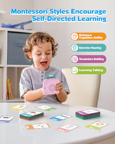 Airbition Bilingual Pink Spanish and English Talking Flash Cards, Pocket Speech Therapy Toy with 510 Words, Montessori Language Learning Toy, Children's Sensory Learning Kits - style: 510 Words English & Spanish Pink