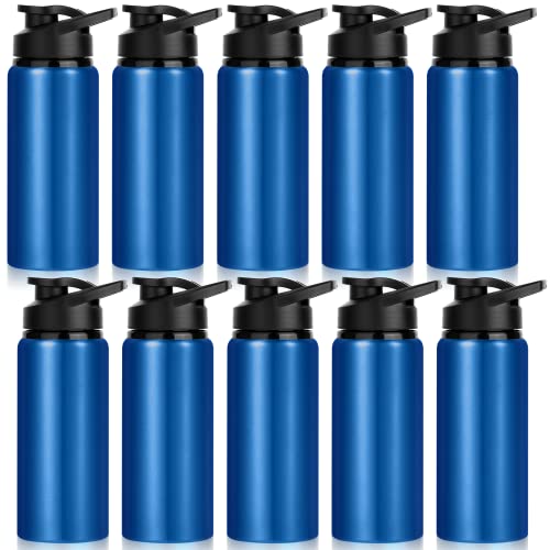 10 Pack Water Bottles Bulk, 20oz Sports Aluminum Water Bottle with Snap Lids Metal Reusable Water Bottles Leak proof Personalized Bottle for Travel Camping Gym Hiking Fishing(Blue) - color: Blue