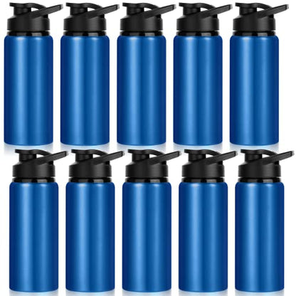10 Pack Water Bottles Bulk, 20oz Sports Aluminum Water Bottle with Snap Lids Metal Reusable Water Bottles Leak proof Personalized Bottle for Travel Camping Gym Hiking Fishing(Blue) - color: Blue