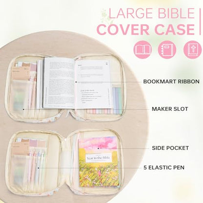 Bible Cover Case for Women Large Bible Cover with Durable Handle Quilted Bible Carrying Case for Girls Bible Study Supplies Accessories (Pink Bow, Pink Bow) - color: Pink Bow