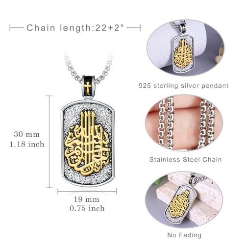 Western Catus/Knights Templar/St Michael/Santa Muerte/Praying Hand/Spartan/Virgin Mary/Tetragrammaton/Wrestlers/Allah Necklace Sterling Silver Dog Tag Necklace Christian Jewelry Gifts for Men - style: Allah