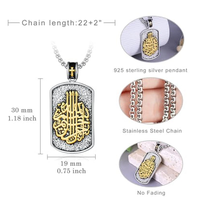 Western Catus/Knights Templar/St Michael/Santa Muerte/Praying Hand/Spartan/Virgin Mary/Tetragrammaton/Wrestlers/Allah Necklace Sterling Silver Dog Tag Necklace Christian Jewelry Gifts for Men - style: Allah