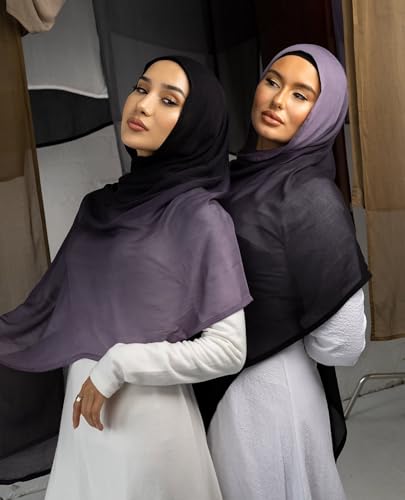 Txmout Ombre Modal Hijab Scarf for Women Muslim, Soft Lightweight Headscarf - color: Black - Purple