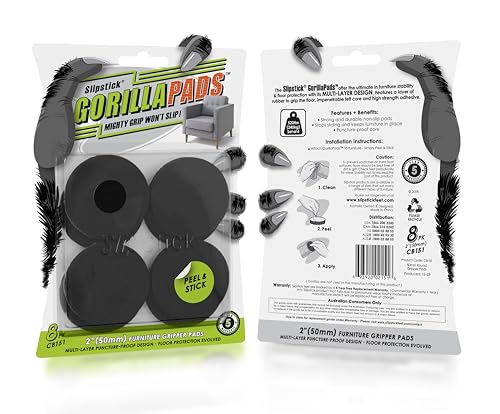 Slipstick GorillaPads Non Slip Furniture Pads/Gripper Floor Protectors (Set of 8) 2 Inch Round Self Adhesive Rubber Stoppers for Furniture Legs, CB151 - size: 2" Round