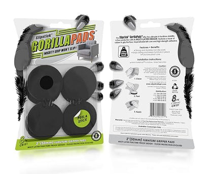 Slipstick GorillaPads Non Slip Furniture Pads/Gripper Floor Protectors (Set of 8) 2 Inch Round Self Adhesive Rubber Stoppers for Furniture Legs, CB151 - size: 2" Round