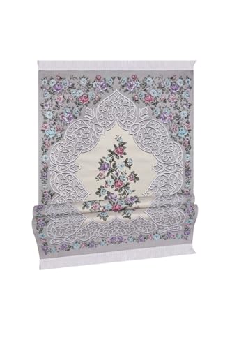 SODEF Goblen Prayer Rug Floral Pattern Silky Texture 65 x 110 cm Cotton with Woven Base and Braided Tassels - Stone, 26x43 inch