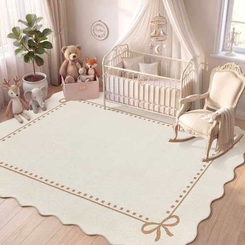 Garvee Scalloped Bow Rug Beige Washable Solid 4x6 Area Rugs for Living Room - color: Beige, size: 4' x 6' (Rectangular)