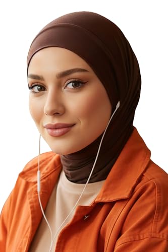 Aisha's Design Practical Cotton Bonnet with Built-In Neck Cover and Ear Access - color: Brown