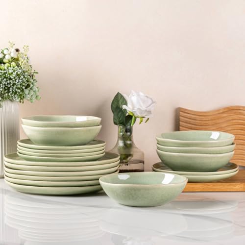 AmorArc Ceramic Dinnerware Sets for 4, 12Pcs Plates and Bowls Sets Dishes - color: Olive Green, size: Service for 4(12Pcs)
