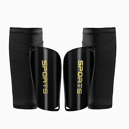 AIMISICAR Kids Youth Soccer Shin Guards with Sleeves for 3-15 Years Old - color: Black, size: S ( 3'3" - 3'10" Tall )