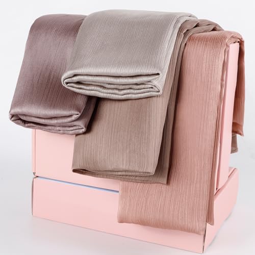 Febfim 4PCS Muslim Women Natural Wrinkle Long Satin Crepe Hijab Set Scarves Smooth Crinkle Ladies Shawl Wrap Set - color: Color 2