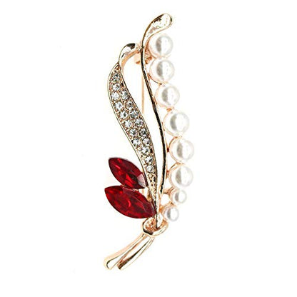 Crystal Pearl Flower Brooches Pins Fashion Beautiful Created Rhinestone Floral Brooch Good Idea for Party Dance Wedding Banquet for Elegant Women Girl - color: Pearl leaf brooch