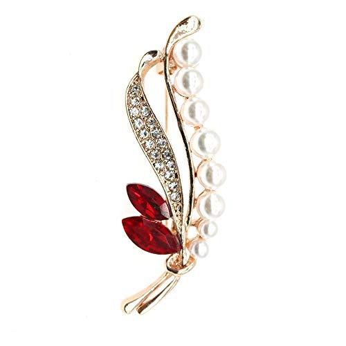 Crystal Pearl Flower Brooches Pins Fashion Beautiful Created Rhinestone Floral Brooch Good Idea for Party Dance Wedding Banquet for Elegant Women Girl - color: Pearl leaf brooch