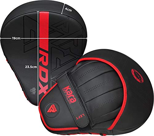 RDX Boxing Pads Curved Focus Mitts, Maya Hide Leather Kara Hook and jab Training Pads, Adjustable Strap Ventilated, MMA Muay Thai Kickboxing Coaching Martial Arts Punching Hand Target Strike Shield - color: Red