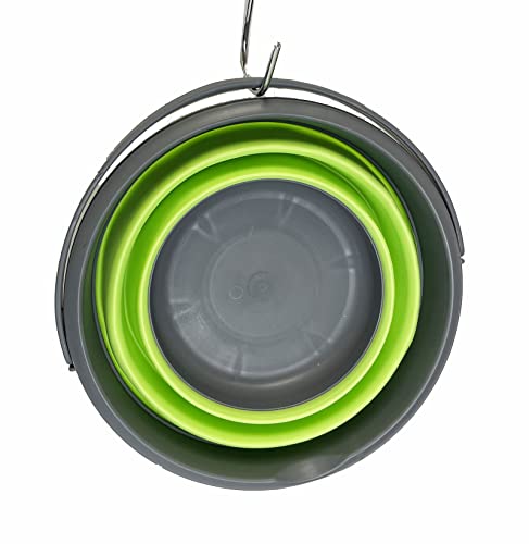 SAMMART 5.5L (1.4 Gallon) Collapsible Plastic Bucket - Foldable Round Tub - Portable Fishing Water Pail - Space Saving Outdoor Waterpot (Grey/Grass Green) - color: Grey/Grass Green