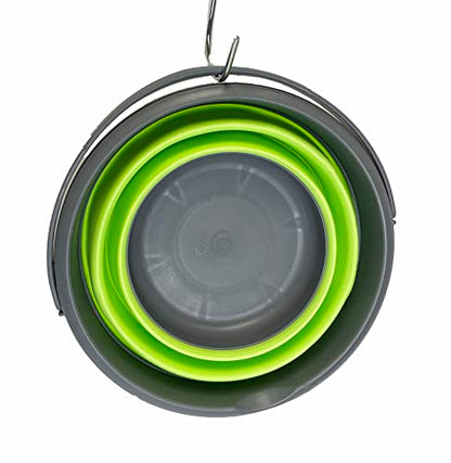 SAMMART 5.5L (1.4 Gallon) Collapsible Plastic Bucket - Foldable Round Tub - Portable Fishing Water Pail - Space Saving Outdoor Waterpot (Grey/Grass Green) - color: Grey/Grass Green