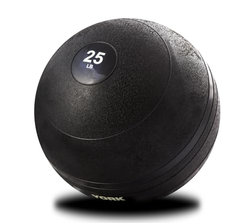 York Barbell 25LB Rubber Slam-Ball – Dead Weight with Textured Surface – Minimal Bounce Absorbs Impact – Pilates Yoga Strength Training Physical Therapy Cardio Exercises for Full Body Workout - Black