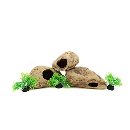 Stackable Aquarium Ceramic Decorations Rock Caves, Set of 3 | Betta Fish Tank Decor Accessories, Hideaway for Shrimp Cichlid, Hiding Breeding Spawning