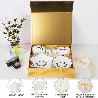 UoeRing 1 Pcs Gold Gift Box Large 11.5x8x4 Inch with Magnetic Lid | Collapsible Luxury Present Box,for Birthday,Christmas Holiday Gift Includes Card,Ribbon,Tissue Paper & Shredded Filler - color: 13.5x11.8x4.7 Inch-Gold-Pack of 1